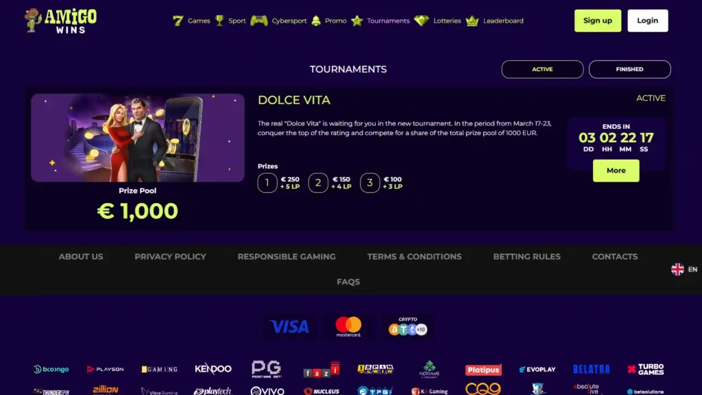 Amigo Wins tournaments